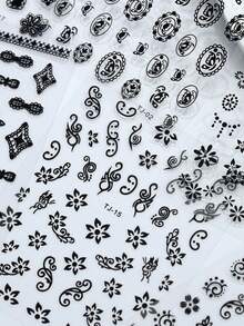 20pcs/Set Black Floral Nail Stickers, Mini Flower Lace Vine Nail Decals, Bohemian Line Art Style Nail Art Supplies For Daily & Bohemian Manicure DIY Holiday Nail Charms Decorations - Black - View 4