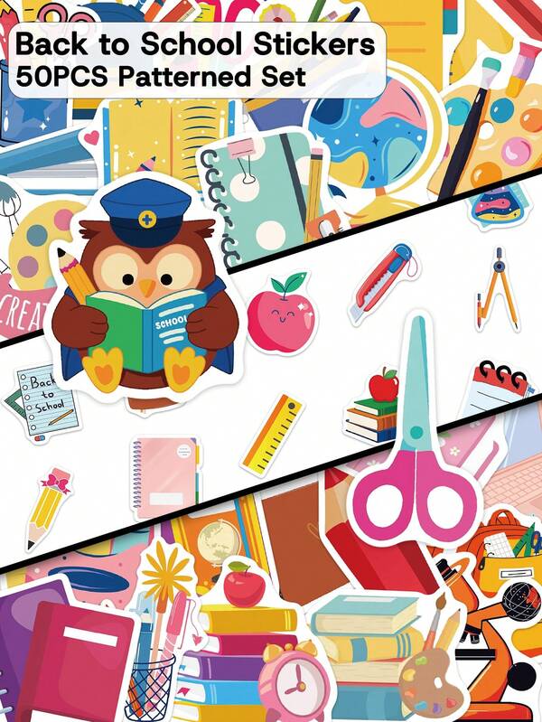 50 piezas Pegatinas de Vuelta al Colegio-Perfectas para Monopatines, Fundas de Teléfono, Fiestas, Cuadernos, Maletas, Botellas de Agua y Decoración de Útiles Escolares-Regalos DIY