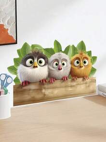1pc Cartoon Cute 3 Birds & Green Plants Removable Room Decor Wall Sticker, Suitable For Bedroom, Living Room, Kids Room - 1PC - View 3