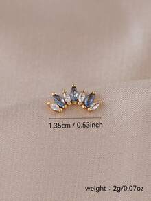 1pc Inlaid Cubic Zirconia Minimalist Stud Earrings, Women's Daily, Date, Party, Gathering Matching, Copper Jewelry - Yellow Gold - View 6