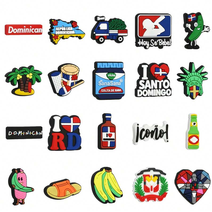 20Pcs Dominican Series DIY Charms For Shoe Key Chain Sandals Beach Bags, PVC Shoe Decorations Accessories Charms Great Gifts For Christmas, Birthday - Multicolor - View 1