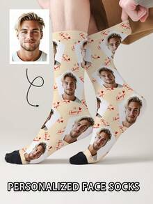 1 Pair Customized Face Pattern Socks, Personalized Photo Socks, Custom Printed Socks, Funny Personalized Face Socks, Custom Pattern Socks, Print Any Face Pattern On Socks, Anniversary Gift, Valentine's Day Gift, Unique Birthday Gift, Personalized Keepsake - Multicolor - View 7