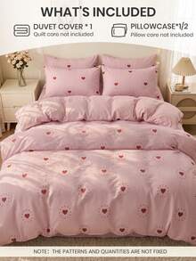 Juego de ropa de cama de 2/3 piezas, estampado de corazones rosas, juego de funda nórdica, decoración acogedora para la habitación, agradable al tacto y transpirable, suave y anti-pilling, funda nórdica y funda de almohada, relleno de edredón no incluido, adecuado para cama doble/full/queen/king, todas las estaciones, textiles para el hogar, lavable a máquina, certificado OEKO-TEX - Multicolor - Ver 2
