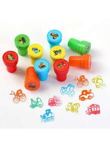 10/20/30pcs Assorted Truck Themed Stamps, Including Garbage Truck, Construction Vehicle, Dump Truck Stamps, Suitable For Teachers - Multicolor - View 4