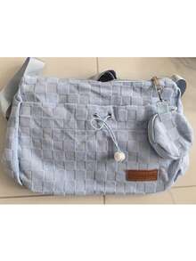 Bolsa Transversal Estilo Harajuku Luxuosa Preppy, Grande Capacidade Cor Sólida Estampa Xadrez, Alça de Ombro Ajustável Bolsa Feminina, Adequada para a Temporada de Volta às Aulas - Multicolorido - Visão 9