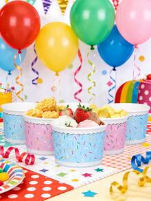10pcs/20pcs/40pcs Ice Cream Paper Cups,Treat Bowls 7.5cm/3in Bottom 9cm/3.5in Top 6.2cm/2.5inc Height, Pink & Blue Sprinkle Confetti Pattern Wavy Rim Dessert Containers For Sundae, Frozen Yogurt, Snack, Party Favors, Birthday Supplies - Multicolor - View 6