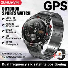 2025 GUHUAVMI 男士户外 GPS 智能手表，GPS+北斗双频定位，LED 手电筒，3ATM 防水，合金表壳，540mAh 电池，多色表带，无线通话，语音助手，提醒功能，GPS 定位追踪，100 多种运动模式，指南针，高度计和气压计显示，健身追踪器，适用于安卓和 iOS 系统 - 彩色 - 查看 13