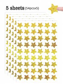 270pcs/5sheets/Set Gold Laser Fine Sand Small Star Self-Adhesive Stickers, Children Reward Behavior Chart, Student Planning And S, First Day Of School - Golden Sand Stars - View 6