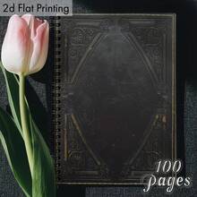 1pc Dark Academia Spiral Notebook, Gothic Style Journal, Exquisite Carved Door Design, 2D Flat Print, Elegant Black Background - J - View 4