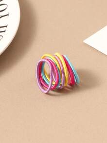 100pcs Women's Colorful Elastic Hair Bands And Small Finger Rings, Daily Casual Hair Accessories For Back To School Season - 彩色 - 查看 8