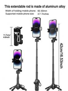 Portable Selfie Stick Tripod With Wireless Detachable Remote And Extendable Multifunctional Tripod, Compatible With 4–7 Inch Phones/Android Devices - Mini Extendable Handle Phone Tripod, Compact Pocket-Sized Tripod For Travel, Sports, Photography, Live Streaming And Video Recording - Multicolor - View 3