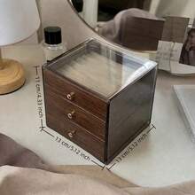 1pc 3/5-Layer Walnut Color Jewelry Box, Top Cover Ring Slots + Double-Layer Divided Drawers, Classified Storage For Earrings, Bracelets, Pendants. Dust-Proof Transparent Cover, Dressing Table Jewelry Organizer. - Multicolor - View 12
