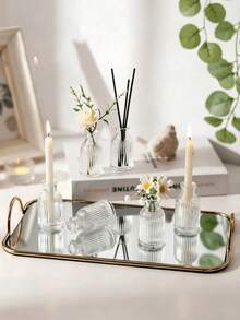 OBOVAY 1/3/6/10/20pcs Glass Vase Set, Small Exquisite Transparent Striped Modern & Vintage Style, Suitable For Wedding, Party, Table Centerpiece, Home Decor And Room Decoration - Clear - View 3