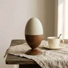 1pc Egg-Shaped Wooden High-Foot Tableware Fork Storage Box, Highly Attractive Western Tableware Fruit Spoon Storage Container, Luxury High-End Fruit Skewer Decor With Thick Ceramic Dust-Proof Lid, Suitable For Home, Restaurant, Dessert Shop And More - View 8