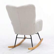 009 Mid Century Modern Rocking Chair In Teddy Fabric With Tufted Cover, Padded Seat For Living Room And Bedroom - 白色 - 查看 10