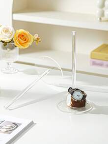 1pc Clear Acrylic Display Stand, Vertical Hair Tie Watch Bracelet Storage Holder, Minimalist Desktop Jewelry Organizer For Vanity Bedroom Countertop - Clear - View 4