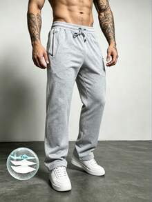 Men's Casual Sports Straight Leg Pants, Thin Drawstring Casual Pants, Suitable For Spring, Summer, Autumn Daily Commute - Light Grey - View 3