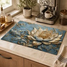 1 pieza Alfombrilla de secado de tierra de diatomeas con patrón floral 3D, almohadilla absorbente antideslizante y resistente al calor, adecuada para encimera de cocina, cafetera, vajilla, decoración de bar de café en casa, fiesta, regalo - Multicolor - Ver 3