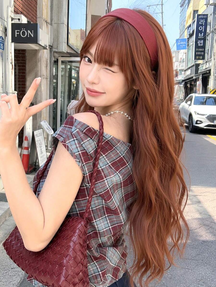 [TOPSHE LUMA] 26 Inch Loose Wave Full Head Wig With Bangs, Rusty Ginger Color, Premium Heat-Resistant Fiber, Soft Voluminous Curly Hair, Warm Autumn Korean Style Full Head Wig, Suitable For All Occasions, Halloween - Multicolor - View 1