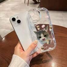 1件極簡Ins風趣味貓咪咖啡透明手機殼，透明波浪邊軟殼，可愛卡通防震保護套，UV印刷圖案防震透明波浪軟質不對稱手機殼，適用 11/12/13/14/15/16/17全系列Pro/Pro Max，防震防指紋保護殼，手機保護套，手機殼，防震手機殼，極簡手機殼，純色手機殼，TPU手機殼，掛繩手機殼 - 混合顏色 1 - 查看 4