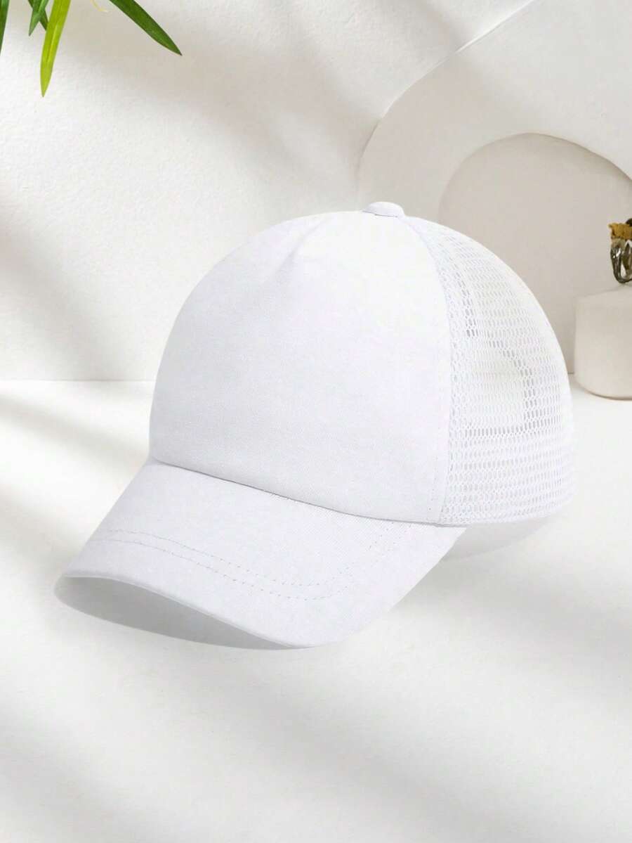 1pc Toddler Baseball Cap, Sun Protection Baby Boy Baseball Cap, Adjustable Size Mesh Baseball Cap, Children Outdoor Beach Sun Protection Hat - White - View 1