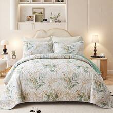 Draelibor 3 Pieces Botanical Leaves Flower Quilt Set,Twin Full Queen King Size Boho Floral Branches Soft Microfiber Coverlet Set For All Season,For Mother's Day/Wedding/Christmas/Halloween Gifts,Home Room Bedroom Bed Decor(1 Bedspread, 2 Pillowcases) - 綠葉 - 查看 12