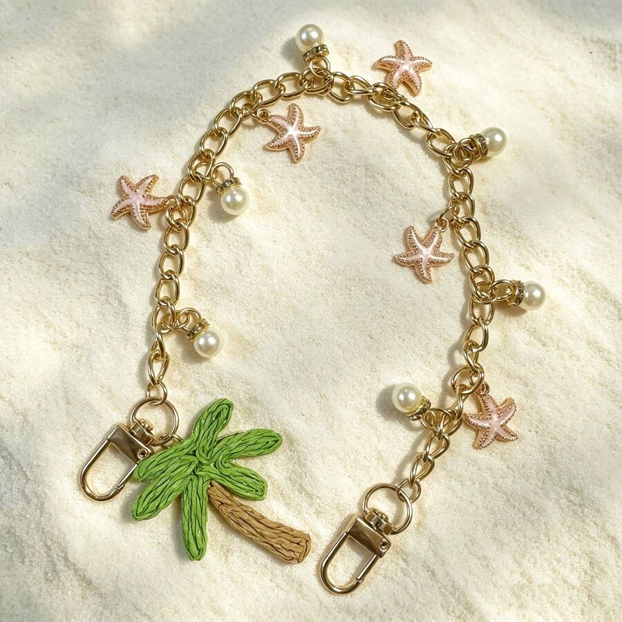 Starfish & Pearl Bag Chain Extender, Handmade Coconut Tree Pendant, Pearl Handle Extender Chain For Handbags & Purses - Multicolor - View 1