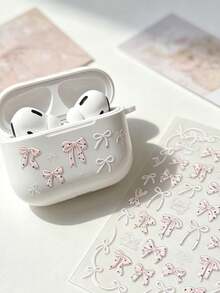 1pc Shell Pearl Polka Dot Pink Bow Sticker, Lace Trim Ribbon English Font Sticker, Suitable For Camera, Phone Case, Computer, Gift Box, Lighter And Other Personalized Decorations - 1pc to 5704 - View 3