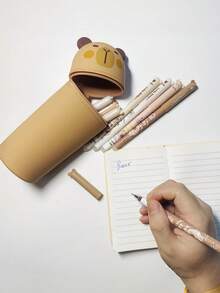1pc 2-In-1 Soft Silicone Pencil Case - Cute Capybara Zipper Pencil Pouch, Vertical Pencil Holder Or Desktop Pen Pot, Suitable For School/Office - Multicolor - View 2