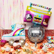 3er Set bunte Rollschuhe im Disco-Stil, Partydekoration aus Aluminiumfolie, Ballons - Übersicht 6