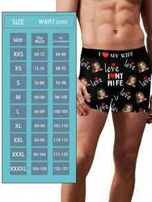 1pc Customized "I Love My Wife" Men's Boxer Briefs, Personalized Wife Photo Underwear, Romantic Gift For Husband, Heart Design, 9 Sizes - Black - View 7