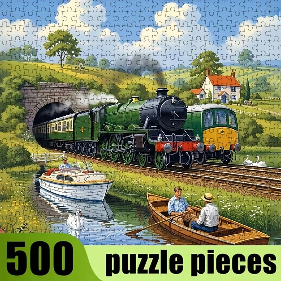 500 Pieces Adult Mini Jigsaw Puzzle Boxed - This Precision-Cut Puzzle Is Designed For Adults, High Difficulty And Scratch-Resistant. The Image Is A Beautiful Scene Of Pastoral Trains, Small Boats, And Swans, Suitable For Home Decoration, Art Collection, And A Great Gift For Halloween, Christmas And Brain Challenge, Perfect For Family Entertainment, DIY, And Helping You Enjoy Immersive Fun In The Puzzle.