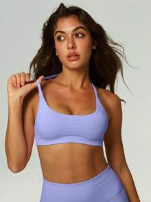UONNOU 1pc Women's Sports Shaping Bra, Purple Sexy Camisole Tank Top, Sexy Off-Shoulder Backless Shaping, Yoga Fitness Casual Sports Fashion Outfit, Summer Autumn - Lilac Purple - View 5