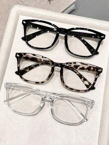 3/1 Women's Lightweight Rimless Glasses, Square Transparent Lenses, Comfortable Full Face Fit Glasses, Slimming Decorative Glasses For Daily Wear, Lightweight / Full Fit / Visual Slimming Effect, Holiday Queue Mask Decorative Glasses, Fashion Black/Tortoiseshell/Transparent Frames, Halloween/Christmas/Valentine's Day Holiday Gift, Costume Prop Accessory - View 2