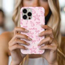 Personalized Beach Phone Case Custom Pink Seashells & Bows Pixel Case Cute Summer Seashell Doodle Design Beach Vibes Gift - 白色 - 查看 1