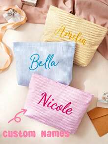 Customized Makeup Bag, Personalized Letter Name Logo Storage Bag, Lightweight Zipper Cosmetic Bag, Monogrammed Toiletry Pouch - Multicolor - View 1