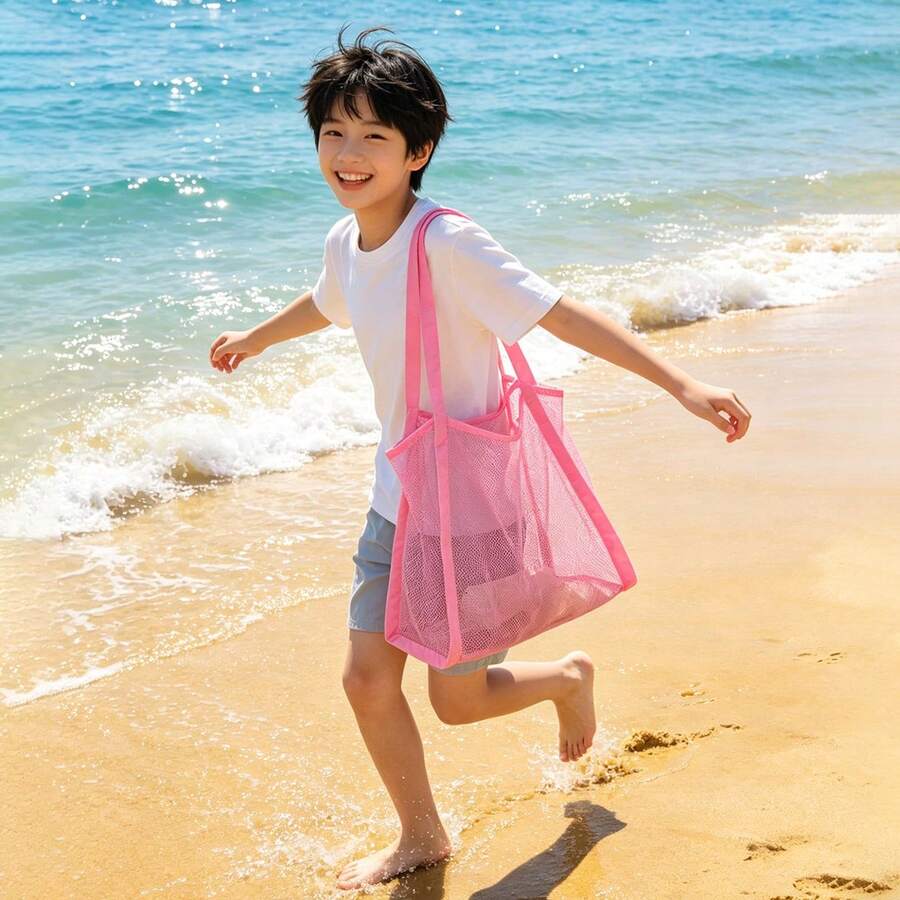YIYIQCSJ 1 pieza Bolsa de almacenamiento de malla de gran capacidad para niños, mochila de nylon transpirable con cordón, adecuada para juguetes de playa, uso en piscina y actividades al aire libre - Multicolor - Ver 1
