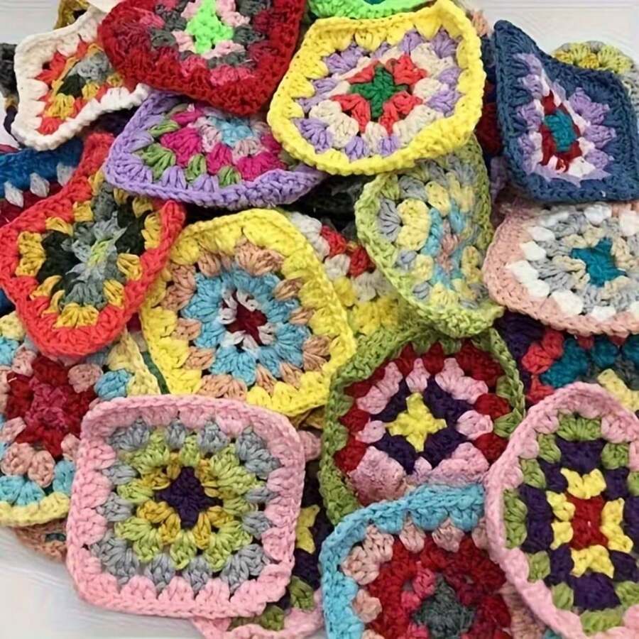 Mẫu ô vuông Granny móc bằng len cotton nhiều màu nhiều quy cách, sợi mềm với đường khâu chặt và cấu trúc bền, phù hợp làm miếng lót ly, túi, chăn, tranh treo tường và các đồ thủ công handmade khác, bảng màu phong phú cho trang trí nhà cửa DIY - A - Xem 1