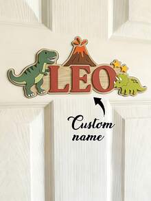 1 pieza Placa de nombre de dinosaurio personalizada - Decoración de madera para guardería - Letrero de dinosaurio para niño - Decoración de dormitorio de dinosaurio - Regalo para amantes de los dinosaurios, Letrero de puerta de madera con tema de dinosaurio personalizado para habitación infantil, Para padres y abuelos con niños que buscan decoración de guardería, regalos de cumpleaños o letrero personalizado para habitación infantil, Crea un sentido único de exclusividad, Elementos divertidos de dinosaurio y volcán inspiran la imaginación de los niños, Se combina perfectamente con varios estilos de decoración del hogar - Negro - Ver 15