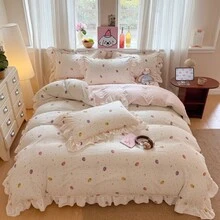 Lace Style Duvet Cover 3/4pcs Set, Strawberry Pattern Print, Soft And Comfortable Bedroom Bedding, Korean Style Large Lace Design Floral And Plant Pattern, Breathable Soft All-Season Bedding Set, Includes 1 Duvet Cover, 1 Bed Sheet, 1 Or 2 Pillowcases, No Filling, Suitable For Bedroom, Dormitory, Home Use, Multiple Size Options - Pink - View 10