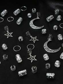 45pcs Women's Braided Hair Ties, Moon And Star Braided Hair Clips, Fashion Personalized Hair Accessories, Suitable For Summer Beach Vacation, Hair Clips, Y2K, Headwear, Bohemian Style,Hair Claws - Silver - View 5