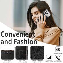 1件式翻蓋錢包手機殼，適用於 Apple 17 Pro Max，卡槽壓紋人造皮革保護殼，時尚手機殼，適用於 A56 系列 - 黑色 - 查看 7