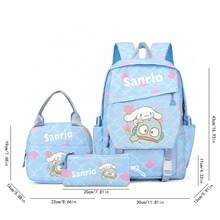 Miniso Sanrio Hangyodon 3Pcs Canvas Backpack Set Cute Scale Print School Bag Combo - Blue - View 5