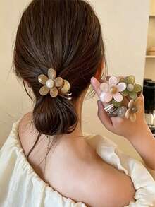 Cute & Stylish Minimalist Acrylic Flower Hair Tie, High Elasticity Thick Hair Band For Women, INS Style Jelly Color Floral Hair Scrunchie, Versatile Ponytail Hair Accessory For Girls - Multicolor - View 7