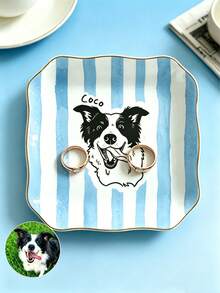 Customized Jewelry Tray,Ceramic Ring Dish,Jewelry Display Plate, Customized Best Pet Portrait Jewelry Tray,Can Customize Photos And PersonalizedText - Multicolor - View 1