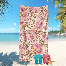 1PC Pink Lily Flower Leopard Zebra Mixed Print Beach Towel, Cream Off White Base Tropical Animal Floral Full Print Microfiber Towel, Boho Girly Summer Pool Vacation Quick Dry Bath Towel - Multicolor - View 2