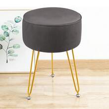 Dressing Table Stool Round – Vanity Stool With Padded Seat, Makeup Stool For Bedroom Living Room - Grey - View 6
