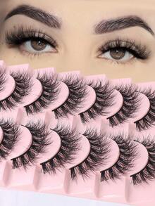 10 Pairs Explosive Messy Style False Eyelashes, 5D Layered Dimensionality, Natural Thick Cross-Over False Eyelashes - Black - View 1