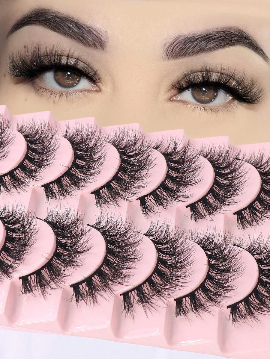10 Pairs Explosive Messy Style False Eyelashes, 5D Layered Dimensionality, Natural Thick Cross-Over False Eyelashes - Black - View 1