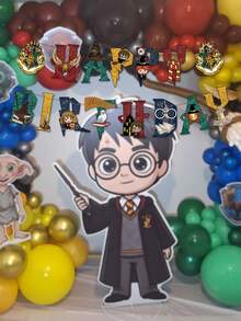 Harry Potter 哈利波特生日橫幅套裝－可客製化懸掛、簡易安裝，可搭配金色金探子裝飾盤，可重複使用，適合粉絲生日派對裝飾 - 彩色 - 查看 5